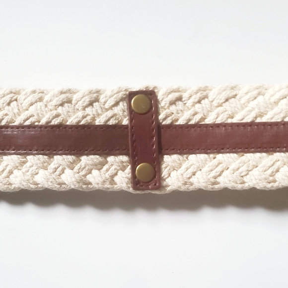 New $108 7 for all Mankind 7FAM WOMEN'S WOVEN BELT WITH COGNAC LEATHER L NWT - Picture 7 of 9